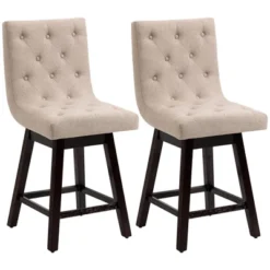 HOMCOM Bar Stools Set Of 2, Swivel Bar Chairs, 25.5" High Fabric Tufted Breakfast Barstools For Kitchen Counter, Beige -Homcom GUEST a8ecfc04 6b24 4b5c 862c 6b2e4a0281a5