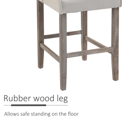 HOMCOM 26.25" Counter Height Bar Stools Set Of 2, Tufted Wingback Armless Upholstered Dining Chair With Rubber Wood Legs 4 HOMCOM 26.25" Counter Height Bar Stools Set Of 2, Tufted Wingback Armless Upholstered Dining Chair With Rubber Wood Legs - Image 4