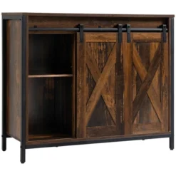HOMCOM Industrial Sideboard, Buffet Cabinet With Sliding Barn Doors, Storage Cabinets And Adjustable Shelves For Living Room, Home Bar, Rustic Brown 7 HOMCOM Industrial Sideboard, Buffet Cabinet With Sliding Barn Doors, Storage Cabinets And Adjustable Shelves For Living Room, Home Bar, Rustic Brown -Homcom GUEST aa98c2ef 1218 4db1 963d 269f32104cc0