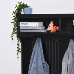 HOMCOM Hall Tree For Entryway, Coat Rack Shoe Bench With Bottom Storage, 4 Metal Double Hooks And 2 Shelves For Hallway, Living Room, Black 9 HOMCOM Hall Tree For Entryway, Coat Rack Shoe Bench With Bottom Storage, 4 Metal Double Hooks And 2 Shelves For Hallway, Living Room, Black -Homcom GUEST ab610a1e 49ce 4e28 8b70 b611c80e5f9f