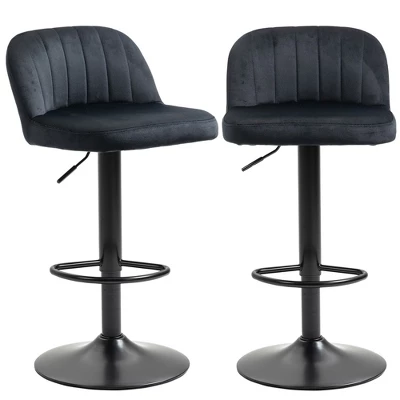 HOMCOM Adjustable Bar Stools Set Of 2, Velvet Counter Height Barstool, Upholstered Kitchen Stool With Swivel Seat, Steel Frame, Footrest For Kitchen Counter And Dining Room, Black 3 HOMCOM Adjustable Bar Stools Set Of 2, Velvet Counter Height Barstool, Upholstered Kitchen Stool With Swivel Seat, Steel Frame, Footrest For Kitchen Counter And Dining Room, Black - Image 3