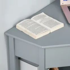 HOMCOM Corner Desk, Triangle Computer Desk With Drawer And Storage Shelves For Small Spaces, Home Office Workstation For Living Room, Or Bedroom, Gray -Homcom GUEST ac801ed4 5554 4cd3 b6fe 71ac5a4f6803