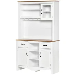 HOMCOM 71" Kitchen Buffet With Hutch, Farmhouse Style Storage Pantry With 2 Drawers, 3 Door Cabinets And 3 Shelves, White -Homcom GUEST adccfd05 c32c 4fed a741 6502d4ae29c3