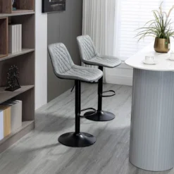 HOMCOM Adjustable Bar Stools Set Of 2, Counter Height Barstools With Swivel Seat Round Steel Base, And Footrest, ‎Gray -Homcom GUEST ae373e5c 9ea5 48ef 88dc d20aa8bf964b