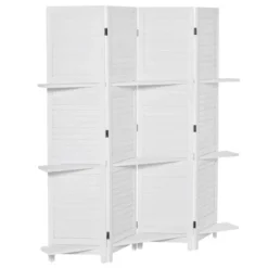 HOMCOM 4 Panel 67" Tall Wood Privacy Screen Room Divider With 3 Display Shelves, And Folding Storage For Bedroom Or Home Office, White 7 HOMCOM 4 Panel 67" Tall Wood Privacy Screen Room Divider With 3 Display Shelves, And Folding Storage For Bedroom Or Home Office, White -Homcom GUEST aef2ce02 c3c9 444f be23 9799c5017b64