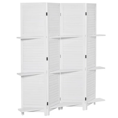 HOMCOM 4 Panel 67" Tall Wood Privacy Screen Room Divider With 3 Display Shelves, And Folding Storage For Bedroom Or Home Office, White 3 HOMCOM 4 Panel 67" Tall Wood Privacy Screen Room Divider With 3 Display Shelves, And Folding Storage For Bedroom Or Home Office, White - Image 3