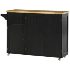 HOMCOM Triple-Cabinet Rolling Kitchen Island On Wheels, Kitchen Cart With Storage Shelf Adjustment, Rolling Utility Cart Wood, Big Drawer, Black -Homcom GUEST afd3c2de 36ee 46d5 bd9d fb5a2e1ea36c