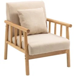 HOMCOM Accent Chair With Softness & Support, Upholstered Arm Chair For Living Room Furniture, Comfy Chair For Bedroom, Living Room Chair, Beige -Homcom GUEST b0716f29 7266 4d77 b7cb bd334a1e3778