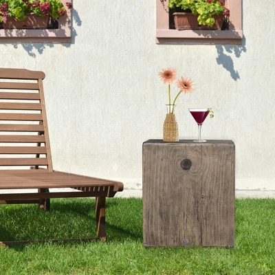 HOMCOM Decorative Side Table With Square Tabletop, Rustic Concrete End Table With Wood Grain Finish, For Indoors And Outdoors, Gray 1 HOMCOM Decorative Side Table With Square Tabletop, Rustic Concrete End Table With Wood Grain Finish, For Indoors And Outdoors, Gray