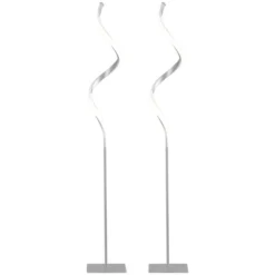 HOMCOM Modern Spiral Floor Lamp, LED Standing Lamp Warm White With Square Base And Foot Switch For Living Room, Bedroom, Set Of 2, Silver -Homcom GUEST b291fc1f 047a 4c3c 9088 6ac11d6879b0