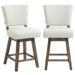 HOMCOM Swivel Bar Stools Set Of 2, Counter Height Barstools With Back, Rubber Wood Legs And Footrests, For Kitchen Dining Room Pub, Cream White -Homcom GUEST b2ada124 6139 4039 abe7 dcc51cb038f6