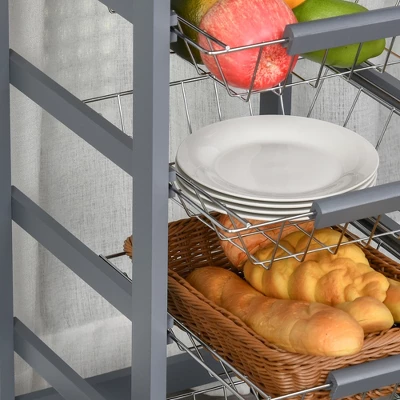 HOMCOM 32.25" Wooden Rolling Kitchen Storage Cart, Kitchen Island With Storage Drawer And Baskets On 360° Swivel Wheels 4 HOMCOM 32.25" Wooden Rolling Kitchen Storage Cart, Kitchen Island With Storage Drawer And Baskets On 360° Swivel Wheels - Image 4