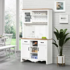 HOMCOM 71" Kitchen Buffet With Hutch, Farmhouse Style Storage Pantry With 2 Drawers, 3 Door Cabinets And 3 Shelves, White -Homcom GUEST b756a007 7583 4f46 999c 009d57c47d09