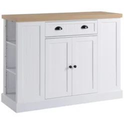 HOMCOM Fluted-Style Wooden Kitchen Island, Storage Cabinet W/ Drawer, Open Shelving, And Interior Shelving For Dining Room -Homcom GUEST b756e7fe 9e56 4e7b 9be2 8f61167360e2