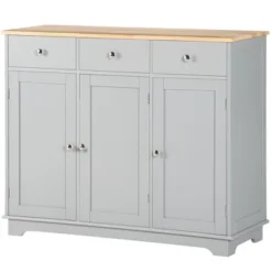 HOMCOM Modern Sideboard With Rubberwood Top, Buffet Cabinet With Storage Cabinets, Drawers And Adjustable Shelves For Living Room, Kitchen, Grey -Homcom GUEST b797667e 6369 48cd a294 84730bfb0a6c