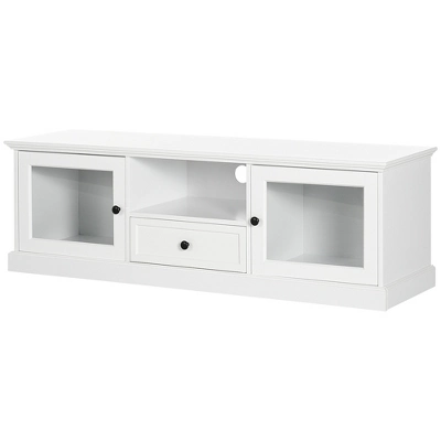 HOMCOM Modern TV Stand Cabinet For TVs Up To 60 Inches, Entertainment Center With Drawer And Glass Doors For Living Room, White 3 HOMCOM Modern TV Stand Cabinet For TVs Up To 60 Inches, Entertainment Center With Drawer And Glass Doors For Living Room, White - Image 3