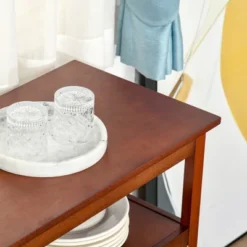 HOMCOM Kitchen Sideboard, Storage Buffet Cabinet With Open Shelf, Glass Door Cabinet And Adjustable Shelf For Living Room, Cherry -Homcom GUEST b94208ba 85bd 4d6d a237 05ea1e60347c