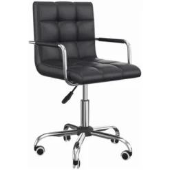HOMCOM Modern Computer Desk Office Chair With Upholstered PU Leather, Adjustable Heights, Swivel 360 Wheels -Homcom GUEST bbbec935 e8d6 4f8f ac13 97837f91ea39