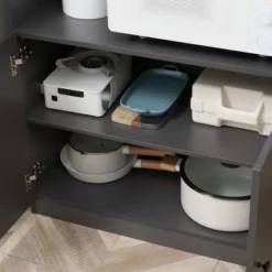 HOMCOM 71" Kitchen Buffet With Hutch, Pantry Storage Cabinet With Shelves, Open Microwave Countertop For Dining Room, Living Room, Gray -Homcom GUEST bfcb7852 858f 461a bfdf 5a286d53bbdb