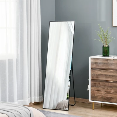 HOMCOM Full Length Glass Mirror, Freestanding Or Wall Mounted Dress Mirror For Bedroom, Living Room, Bathroom, Black 1 HOMCOM Full Length Glass Mirror, Freestanding Or Wall Mounted Dress Mirror For Bedroom, Living Room, Bathroom, Black