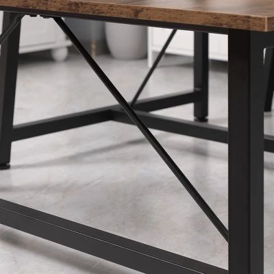 HOMCOM Industrial 3-Piece Dining Table Set, Rectangular Kitchen Table And Chairs For 4 People, Space-Saving Dinner Table Two Benches, Rustic Brown 5 HOMCOM Industrial 3-Piece Dining Table Set, Rectangular Kitchen Table And Chairs For 4 People, Space-Saving Dinner Table Two Benches, Rustic Brown - Image 5