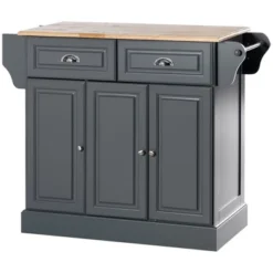 HOMCOM Kitchen Island With Storage Rolling Kitchen Serving Cart With Rubber Wood Top Towel Rack Storage Drawer And Cabinet Grey -Homcom GUEST c07faffd 7a63 4fad 89f4 b5869a4d9091