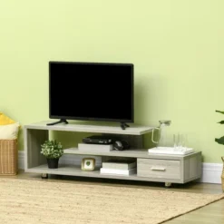 HOMCOM Modern TV Stand For TVs Up To 45", TV Cabinet With Storage Shelf And Drawer, Entertainment Center For Living Room Bedroom, Gray