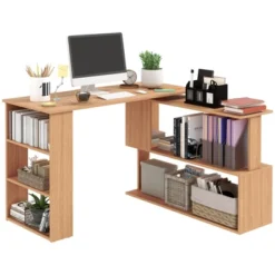 HOMCOM 360° Rotating Home Office Desk L Shaped Corner Computer Desk With Storage Shelves, Writing Table Workstation -Homcom GUEST c27e55cc 8495 4c33 a794 efeaafdefccf