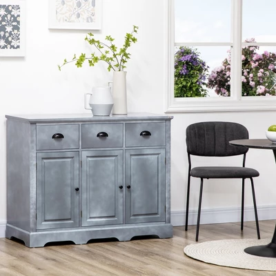 HOMCOM Sideboard Buffet Cabinet With Storage Drawers Adjustable Shelves Countertop Dining Room Cabinet Kitchen Buffet Living Room Furniture Gray 2 HOMCOM Sideboard Buffet Cabinet With Storage Drawers Adjustable Shelves Countertop Dining Room Cabinet Kitchen Buffet Living Room Furniture Gray - Image 2