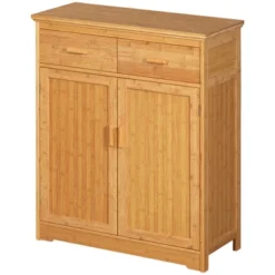 HOMCOM Bathroom Storage Cabinet, Bamboo Floor Cabinet Organizer With Doors And Adjustable Shelves, Natural -Homcom GUEST c2bd6b15 b83e 4ecb ac1d f7f104489a0d