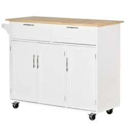 HOMCOM 48" Modern Kitchen Island Cart On Wheels With Storage Drawers, Rolling Utility Cart With Adjustable Shelves, Cabinets And Towel Rack -Homcom GUEST c372495a 456c 4214 bfac b114d72969dd