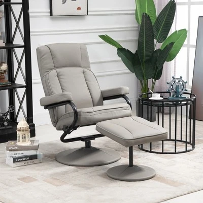 HOMCOM Swivel Recliner, Manual PU Leather Armchair With Ottoman Footrest For Living Room, Office, Bedroom 1 HOMCOM Swivel Recliner, Manual PU Leather Armchair With Ottoman Footrest For Living Room, Office, Bedroom
