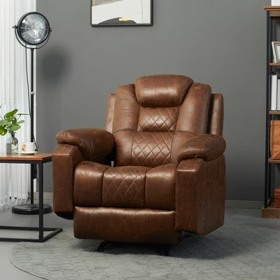 HOMCOM Overstuffed Manual Recliner Chair With Thick Sponge Padded Headrest And Armrest, And Rocking Function, Brown 2 HOMCOM Overstuffed Manual Recliner Chair With Thick Sponge Padded Headrest And Armrest, And Rocking Function, Brown - Image 2
