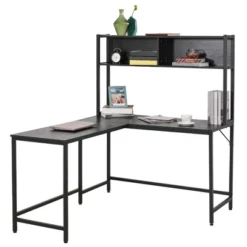 HOMCOM 55 Inch Home Office L-Shaped Computer Desk With Hutch And Storage Shelves, PC Table Study Writing Workstation With 2 Storage Compartments, Bookshelf -Homcom GUEST c660bd34 02e8 44a5 8507 8b001c0d3aac