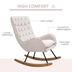 HomCom Mid-Century Tufted Wingback Fabric Rocking Chair -Homcom GUEST c6d25e1a c36d 483e a832 b6cdffa84c53