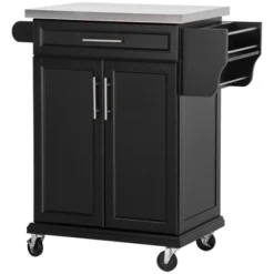 HOMCOM Rolling Kitchen Island Utility Trolley, Storage Cart On Wheels With Drawer, Spice Rack, Black -Homcom GUEST c6f8a20b aaf8 41a7 abf6 aa33364866b2
