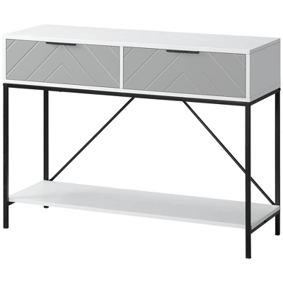 HOMCOM Modern Console Table With 2 Drawers And Open Shelf, Sofa Table For Entryway, Living Room And Hallway, White 3 HOMCOM Modern Console Table With 2 Drawers And Open Shelf, Sofa Table For Entryway, Living Room And Hallway, White - Image 3
