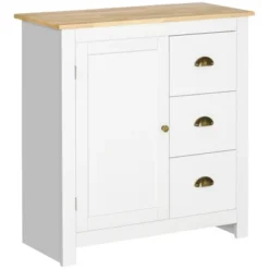 HOMCOM Modern Floor Cabinet, Storage Sideboard, Kitchen Buffet Table With Rubberwood Top, 3 Drawers And Cabinet With Adjustable Shelf -Homcom GUEST c877110c a989 470d 9547 65e61ca6c20e