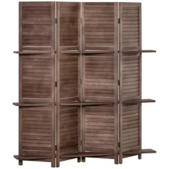 HOMCOM 4-Panel Folding Room Divider, 5.6 Ft Freestanding Paulownia Wood Privacy Screen Panel With Storage Shelves For Bedroom Or Office -Homcom GUEST c929ff3b 1a15 45b9 8268 f55f004dc389