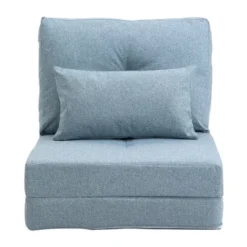 HOMCOM Convertible Flip Chair, Floor Lazy Sofa, Folding Upholstered Couch Bed With Adjustable Backrest, Metal Frame And Pillows For Living Room, Blue -Homcom GUEST c9b91470 fe66 4100 b04b c88fa9458c28