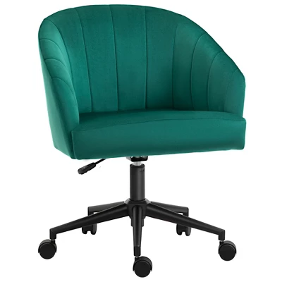 HOMCOM Retro Mid-Back Swivel Fabric Computer Desk Chair Height Adjustable With Metal Base, Leisure Task Chair On Rolling Wheels For Home Office, Green 3 HOMCOM Retro Mid-Back Swivel Fabric Computer Desk Chair Height Adjustable With Metal Base, Leisure Task Chair On Rolling Wheels For Home Office, Green - Image 3