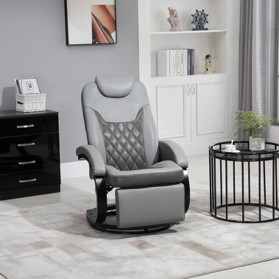 HOMCOM PU Recliner Reading Armchair With Footrest, Headrest And Round Steel/Wood Base For Living Room Or Office, Gray 2 HOMCOM PU Recliner Reading Armchair With Footrest, Headrest And Round Steel/Wood Base For Living Room Or Office, Gray - Image 2