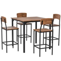 HOMCOM 5 PC Modern Counter Height Bar Table Set Compact Kitchen Table 4 Chairs Set With Footrest, Metal Legs -Homcom GUEST cfa86645 802b 4fc9 82af be7967200ec3
