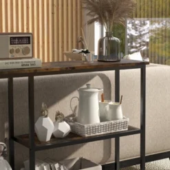 HOMCOM 39" Console Table, Modern Sofa Table With 2 Storage Shelves, Steel Frame, Narrow Entryway Table For Hallway -Homcom GUEST d042c35e 4eee 456c 9d17 7669ec2def11