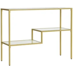 HOMCOM Gold Console Table, 39" Tempered Glass Behind Sofa Table, Narrow Entryway Table With Storage Shelves, Steel Frame Glass Table 7 HOMCOM Gold Console Table, 39" Tempered Glass Behind Sofa Table, Narrow Entryway Table With Storage Shelves, Steel Frame Glass Table -Homcom GUEST d08d74a6 d47a 47af ac8c 561d03f83a37