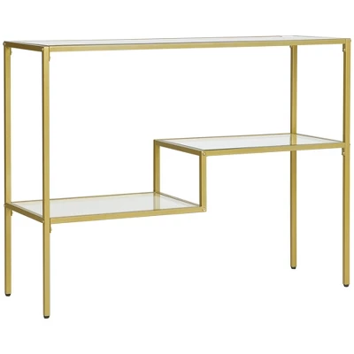 HOMCOM Gold Console Table, 39" Tempered Glass Behind Sofa Table, Narrow Entryway Table With Storage Shelves, Steel Frame Glass Table 3 HOMCOM Gold Console Table, 39" Tempered Glass Behind Sofa Table, Narrow Entryway Table With Storage Shelves, Steel Frame Glass Table - Image 3