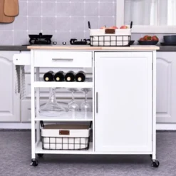 HOMCOM 4-Tier Rolling Kitchen Island Utility Trolley Serving Cart Kitchen Storage Cart W/ Butcher Block Countertop, Drawer -Homcom GUEST d0ac48d5 b4a8 426e a9e5 efc44a10ecc9