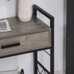 HOMCOM Industrial End Table With Drawer And Bottom Shelf, Mobile Side Table With 4 Wheels For Living Room, Bedroom -Homcom GUEST d200c1d8 c9ff 4988 a3ad 9c30e0fbd3e3