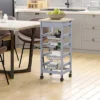 HOMCOM 32.25" Wooden Rolling Kitchen Storage Cart, Kitchen Island With Storage Drawer And Baskets On 360° Swivel Wheels