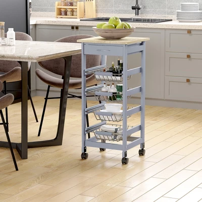 HOMCOM 32.25" Wooden Rolling Kitchen Storage Cart, Kitchen Island With Storage Drawer And Baskets On 360° Swivel Wheels 1 HOMCOM 32.25" Wooden Rolling Kitchen Storage Cart, Kitchen Island With Storage Drawer And Baskets On 360° Swivel Wheels